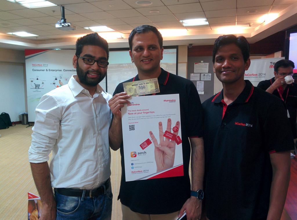 Srikanth frm <a href="/tech_mahindra/">Tech Mahindra</a> won 500 worth gift coupon. Grab yours. Dwnld now. #Zerchapp #ReConNext @MahindraComviva