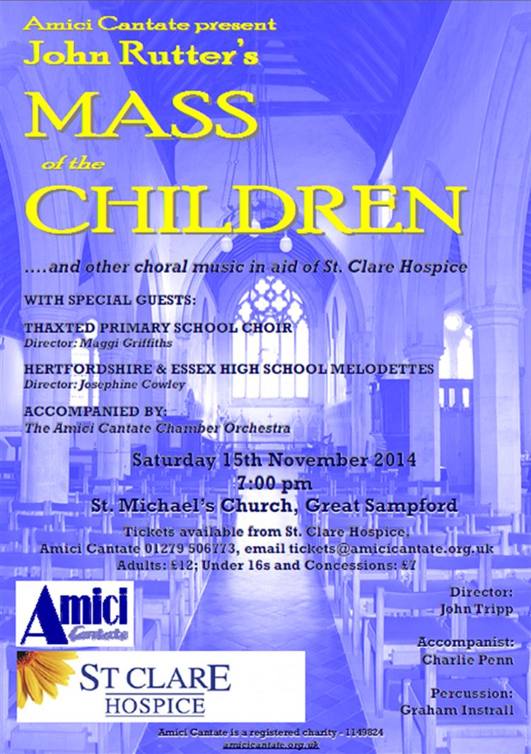 <a href="/thisisessex/">thisisessex</a> Last few tickets left! MASS of the CHILDREN in aid of <a href="/hospicestclare/">St Clare Hospice</a> Sat 15 Nov 7pm Great Sampford!
