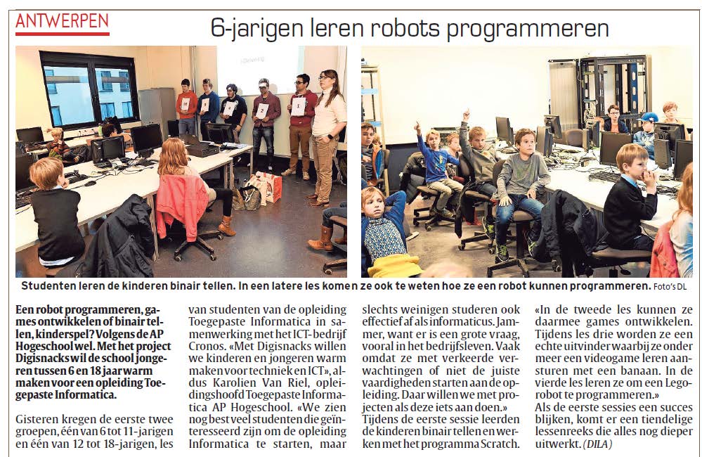 AP_Hogeschool's tweet image. Onze studenten #ToegepasteInformatica leren kinderen programmeren met #Digisnacks @CronosGroep