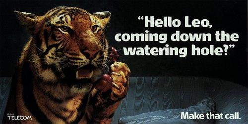 commsarchives's tweet photo. 'Hello Leo, coming down the waterhole'. BT animals telephone campaign advert, 1986 #archiveanimals #exporearchives http://t.co/Z6jb66Smms
