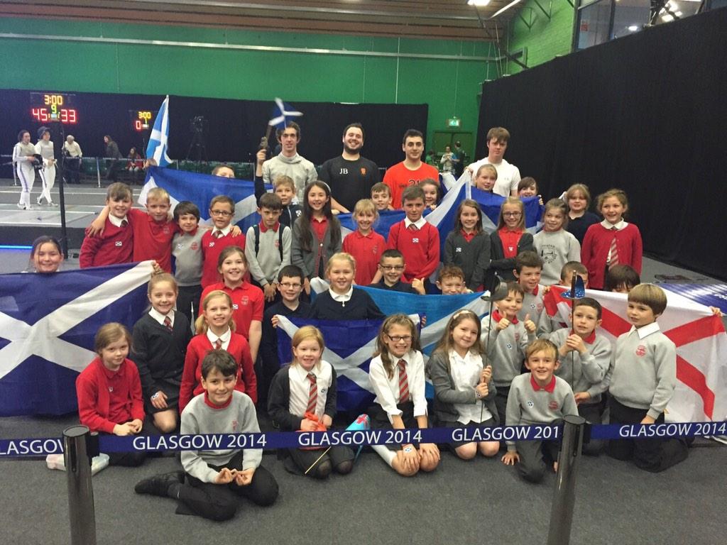 inverclyde's tweet photo. RT @ActiveSchoolsIC: @saintandrewsps & @InverkipPrimary pupils show their support for the Scottish Fencers. #cfclargs http://t.co/yVsNekcUYQ