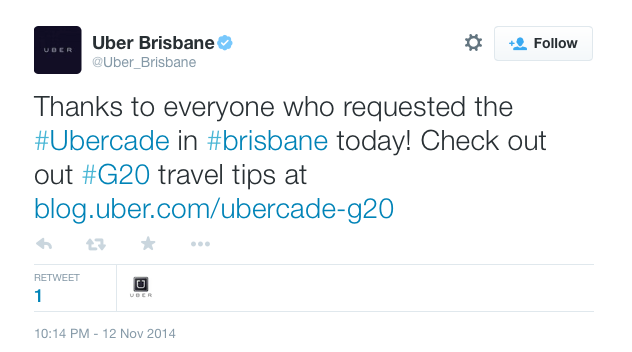 arresting_uber's tweet photo. @arrestinguber @UberFansBNE Uber Brisbane are hiding so much they are doing G20 motorcades.... LOL. http://t.co/RSdw8peiSO