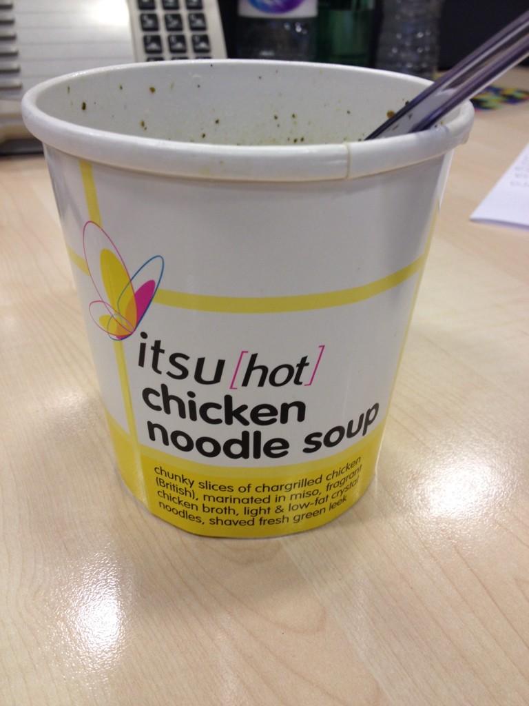 HashtagSam's tweet photo. @ItsuOfficial My chicken noodle soup has no chicken in it :( this is a sad Friday http://t.co/7wMGevxmKr