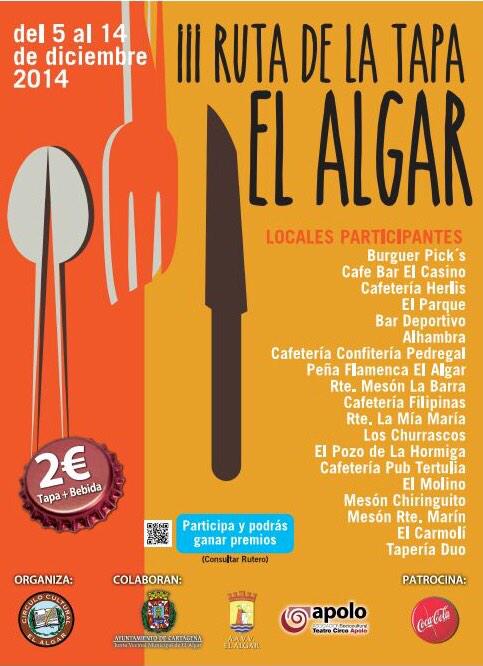 circuloalgar's tweet photo. III RUTA DE LA TAPA DE EL ALGAR

PARTICIPA Y CONSIGUE FANTÁSTICOS PREMIOS. http://t.co/fm4yibVdcG