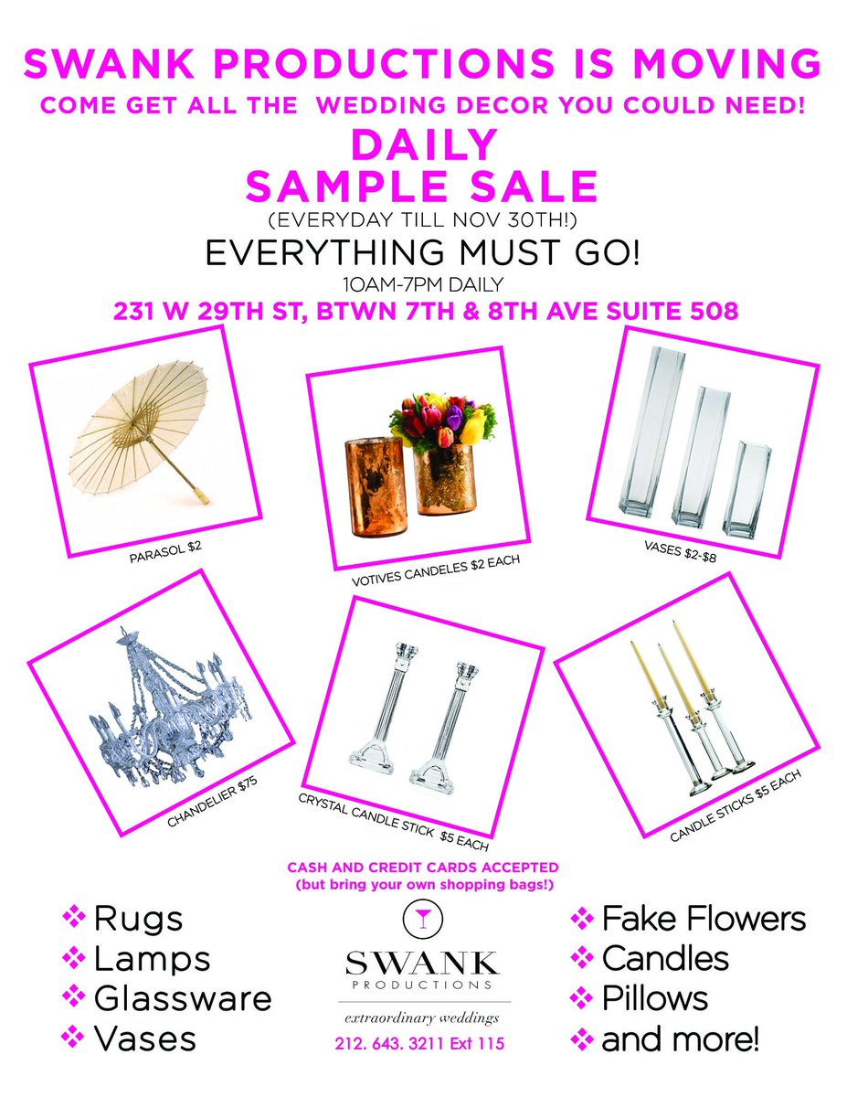mayakalman's tweet photo. This SAT &amp; SUN 10:30am -5:30pm - Event Decor &amp; Home Goods SALE! EVERYTHING UNDER $20! 231 W29th St NYC Rm508 http://t.co/QOIar3undU