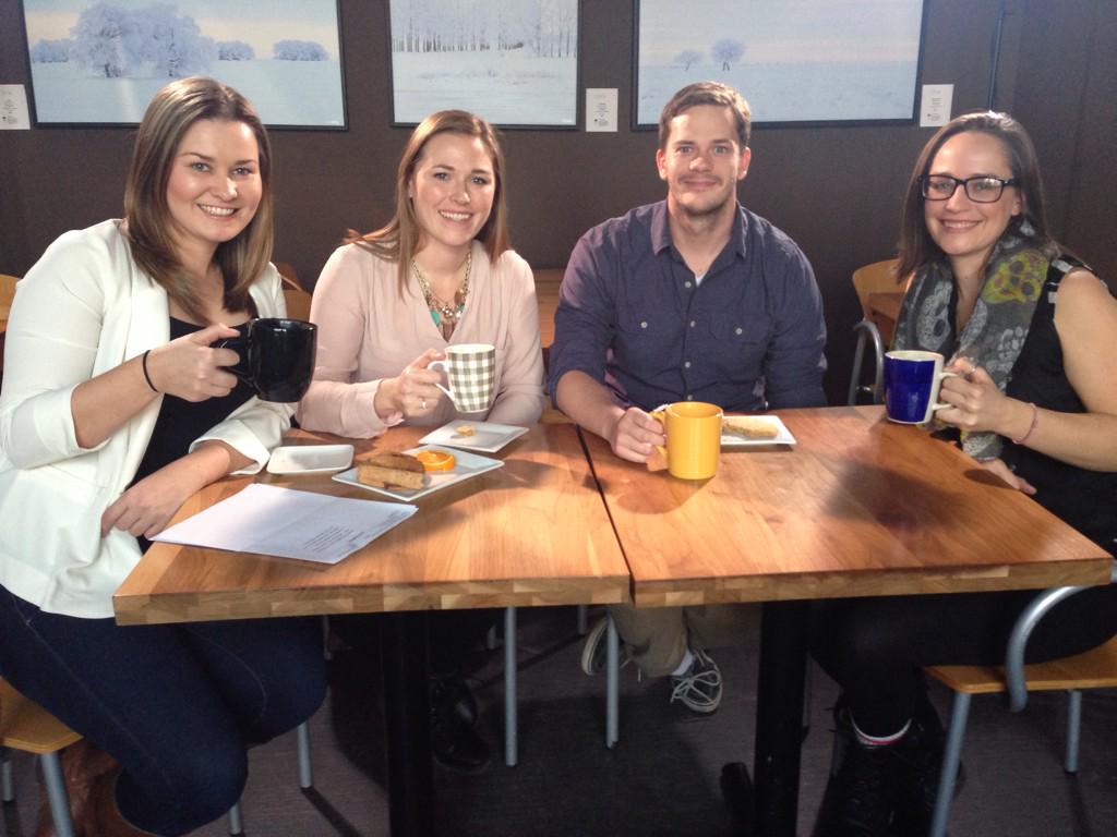 Kelsey_Chad's tweet photo. It's a good day at work when you get to hang with your 3 best friends. Our 30 min @HMNunscripted special airs Jan.1 http://t.co/AwUYUUHTID