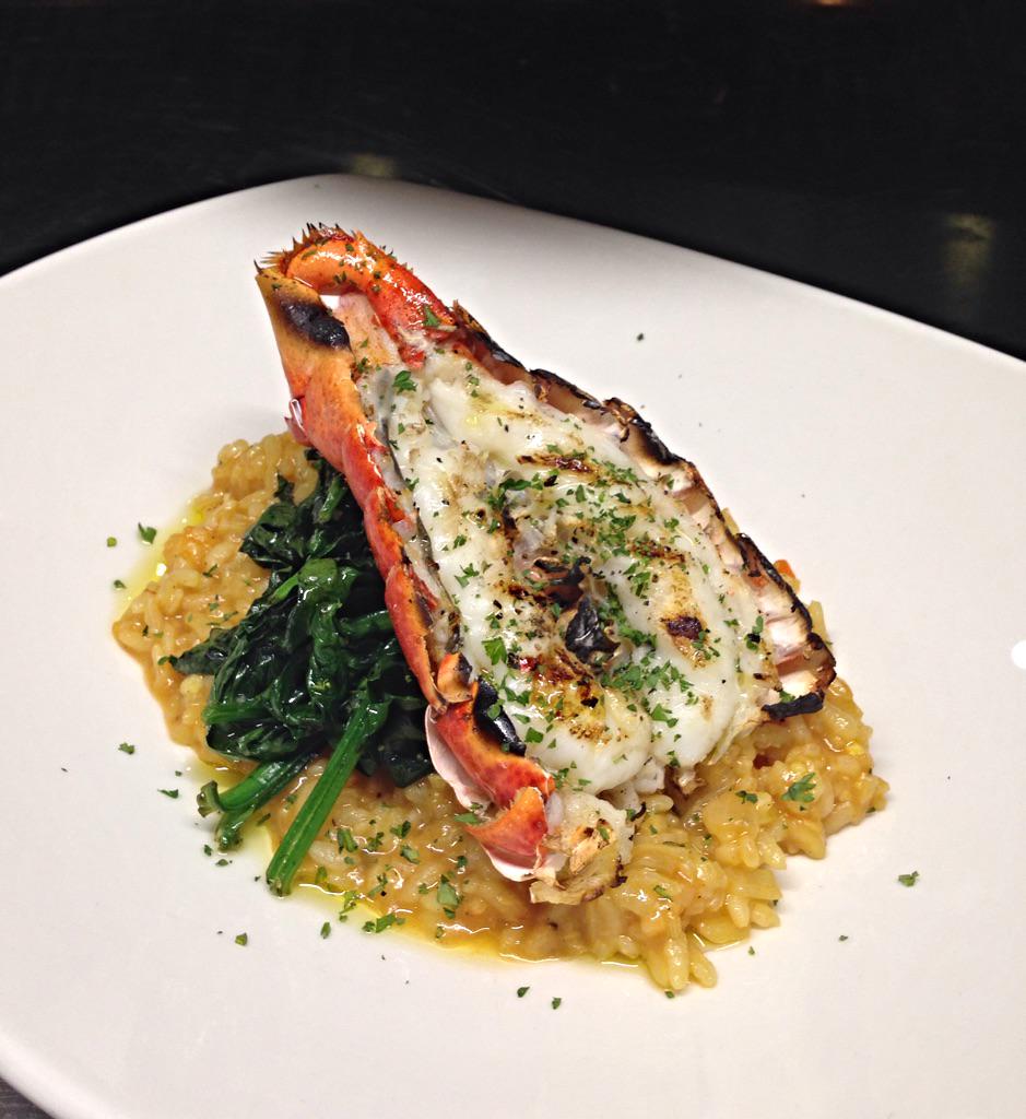 LexxRestaurant's tweet photo. #Featured #MarketFishSpecial Grilled lobster tail with saffron spiced risotto and sautéed spinach http://t.co/ERqLw0Hc6V