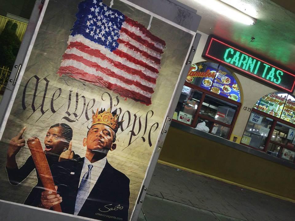 Rockprincess818's tweet photo. Oh my...Sabo kicked some serious Lib ass last night! #streetart #LosAngeles #DictatorObama #NoExecutiveAction #tcot http://t.co/IUFRlh8x0x