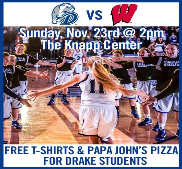 DrakeWBB's tweet photo. It's going to be a good time!  @DrakeUniversity students come get free pizza &amp; subs! #AllAboutThatDrake http://t.co/hdoavu745s