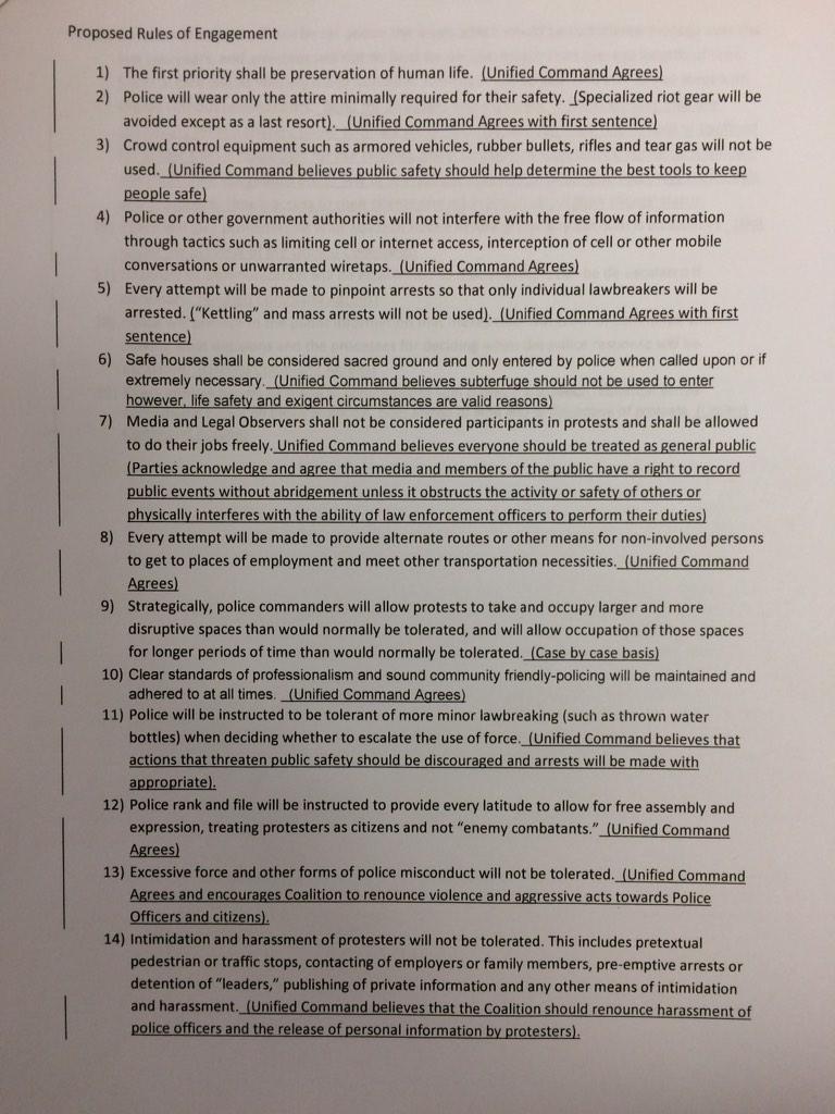 Ferguson protesters' proposed "rules of engagement" and the unified police command's responses  B2_fetsIYAAU0AJ