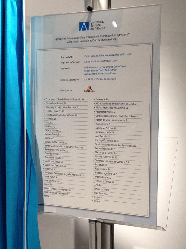 arcanosintercom's tweet photo. Detallazo de @uneatlantico: Placa conmemorativa con los nombres de todas las empresas q hemos participado en la obra http://t.co/FQJQlTcS5B