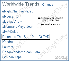 OhUpsyDaisy's tweet photo. ♥ "Delena Is The Best Part Of TVD" ♥ Trending WW & in BRAZIL ♥ #DEfamily ♥ #LoveIsUndead ♥ #CantShakeHim ♥ http://t.co/1CATHisd03