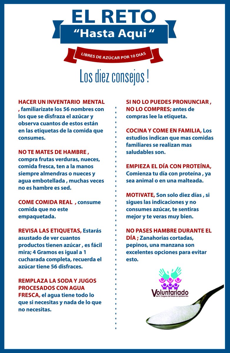 voluntariadocon's tweet photo. #RetoHastaAquí Diez consejos para estar libres de azúcar por 10 días @DanielaVara1 http://t.co/Uf4CR2pcbS