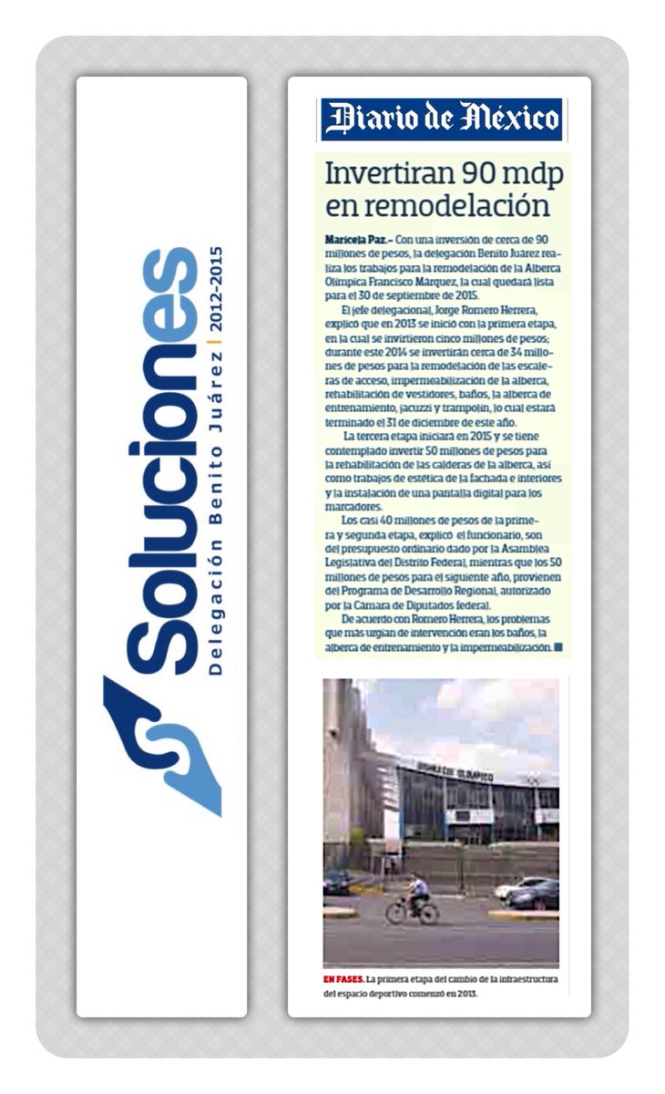 . <a href="/DDMexico/">Diario de México</a> "Invertirán 90 mdp en remodelación de #AlbercaOlímpicaBJ" cc <a href="/DeporteDBJ/">.</a> #SolucionesBJ