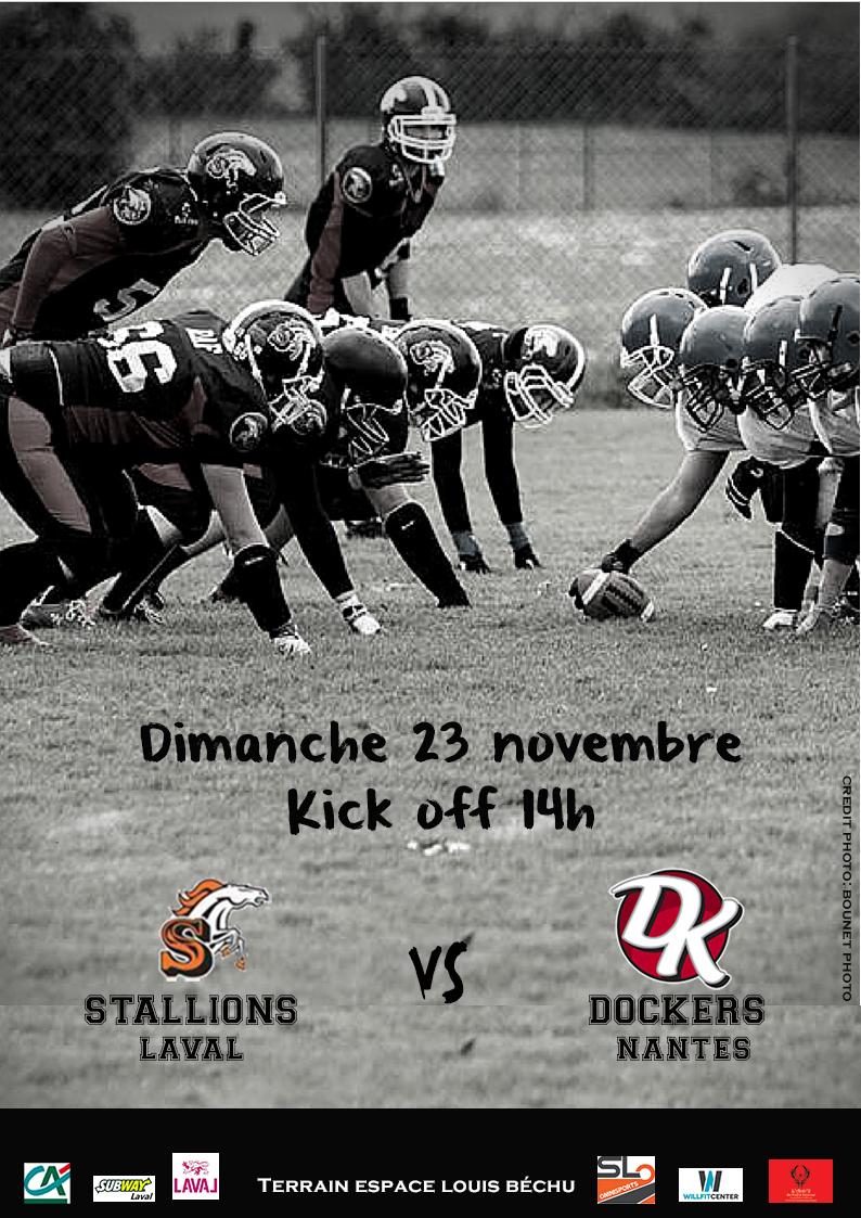 Stallionslaval's tweet photo. Dimanche 23 Nov @Stallionslaval Vs @DOCKERSNantes 14h à Laval.@FootUSFlagCheer @AmerFootMag @4thandGOAL1 #FootUS http://t.co/85DOZ3gyjB