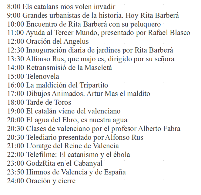 sangarvi's tweet photo. La nueva RTVV de Fabra y de Rus también. Dos televisiones con la misma programación @mildenou @truita_barbera http://t.co/sPSHcwYqEl