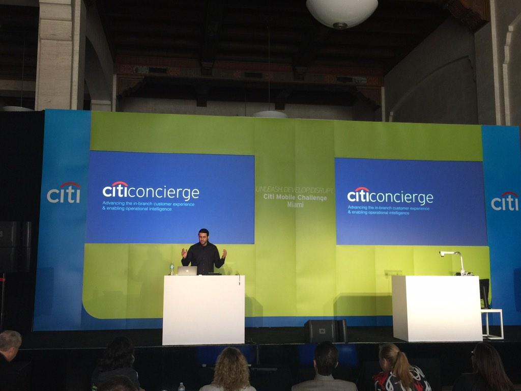 AskSac's tweet photo. Making customer experience in branch frictionless. Great demo by @EPAMSYSTEMS at #citimobilechallenge http://t.co/7hxvqZgL3M