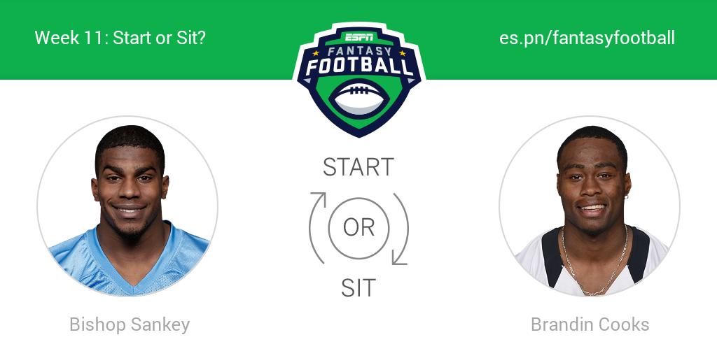 Andrew Joyce (@drewjoyce30) on Twitter photo Who should I start this week? Bishop Sankey or Brandin Cooks! <a href="/ESPNFantasy/">ESPN Fantasy Sports</a> #FantasyFootball Who should I start this week? Bishop Sankey or Brandin Cooks! <a href="/ESPNFantasy/">ESPN Fantasy Sports</a> #FantasyFootball