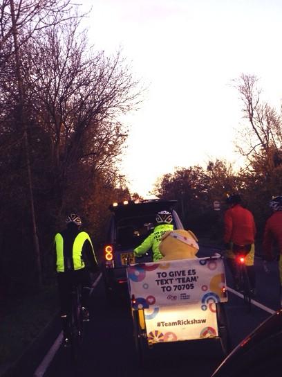 TeamRickshaw's tweet photo. Carolina is back on the bike and with about 10 miles to go! To donate £5 text TEAM to 70705! #TeamRickshaw http://t.co/lBpBejTvAJ
