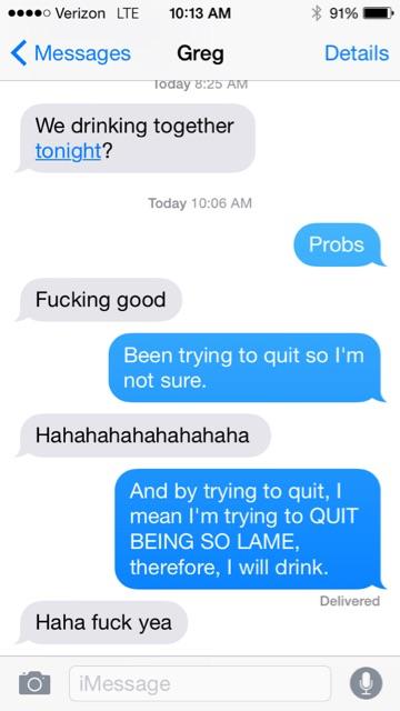 wangdiesel's tweet photo. Typical Friday convos with @GregLarson2. #drinkingpal http://t.co/elQzBXWht4