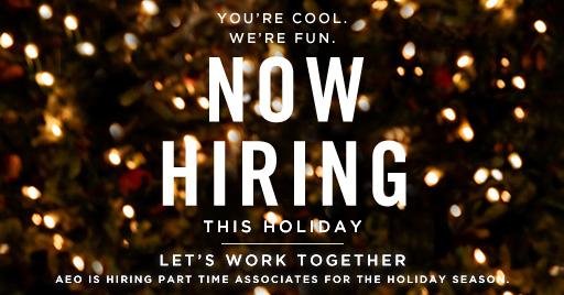 AEO's tweet photo. You're cool. We're fun. We're hiring this Holiday season! Find a store here &amp; apply today: http://t.co/xwea27jH9h http://t.co/oOIGTAlawG