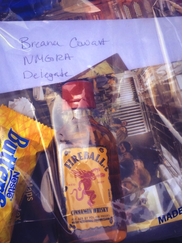 AKewlBreeze's tweet photo. What IGRA convention is complete without a shot of fireball whiskey in the goody bag?!?! @IGRARodeo @lisaling http://t.co/K1dCCQVKzU