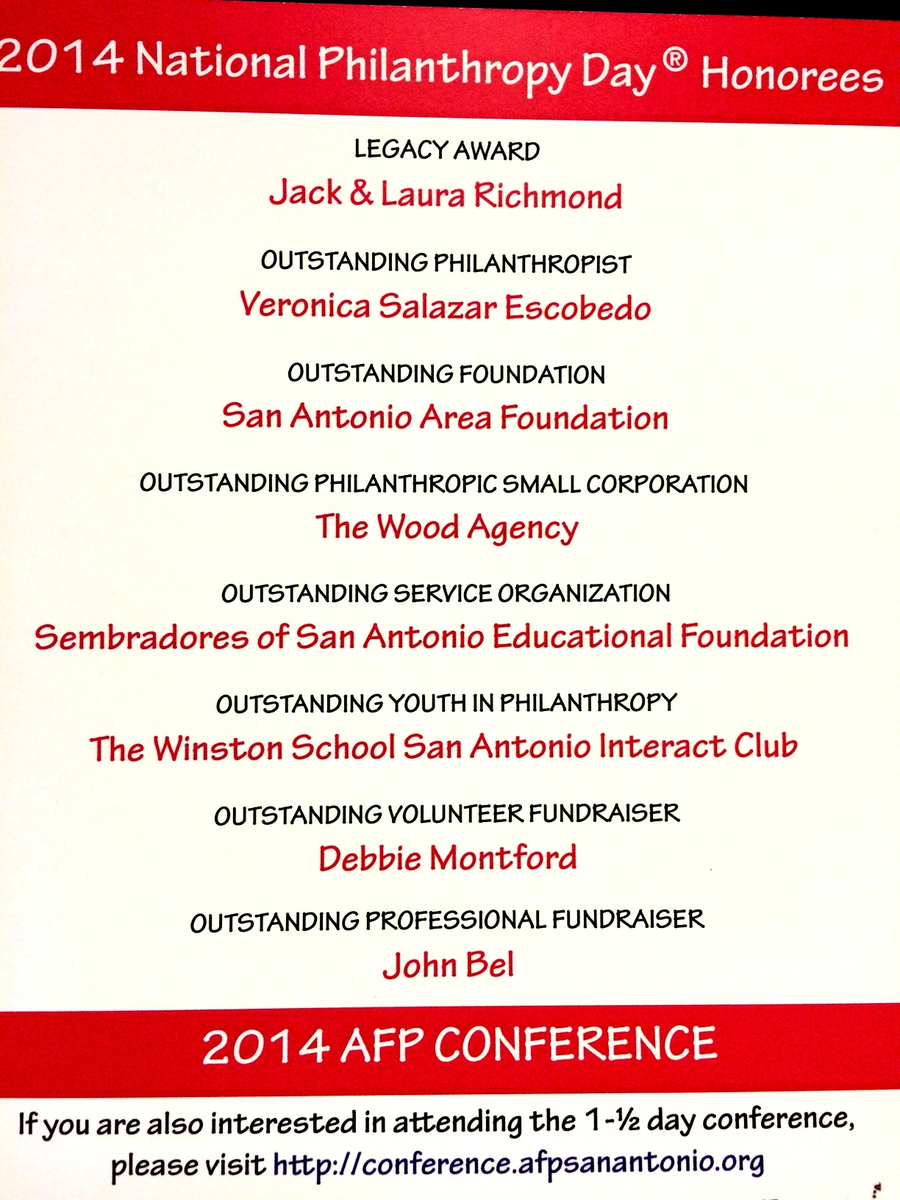 Honored to be in amazing company as an <a href="/AFP_SA/">AFP San Antonio</a> #NPD2014 honoree! Congrats to all. #StrongerTogether