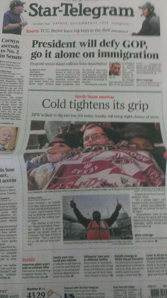 christopherfine's tweet photo. I suspect it's a slow news day when "It's Cold" is the biggest story on the front page. And they say print is dead. http://t.co/CukCI1VrxG