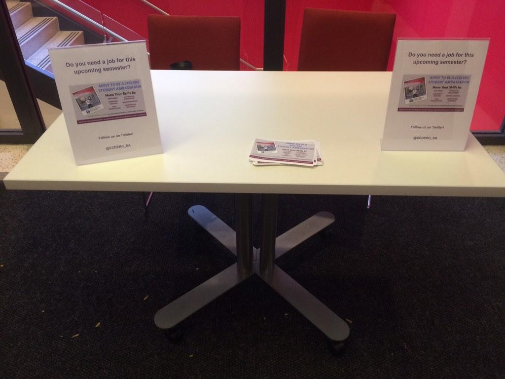 CCDERC_SA's tweet photo. Stop by #100BayState until 5 to talk to me or a fellow SA about a Student Ambassador position for next semester! http://t.co/5MyIguMQbc
