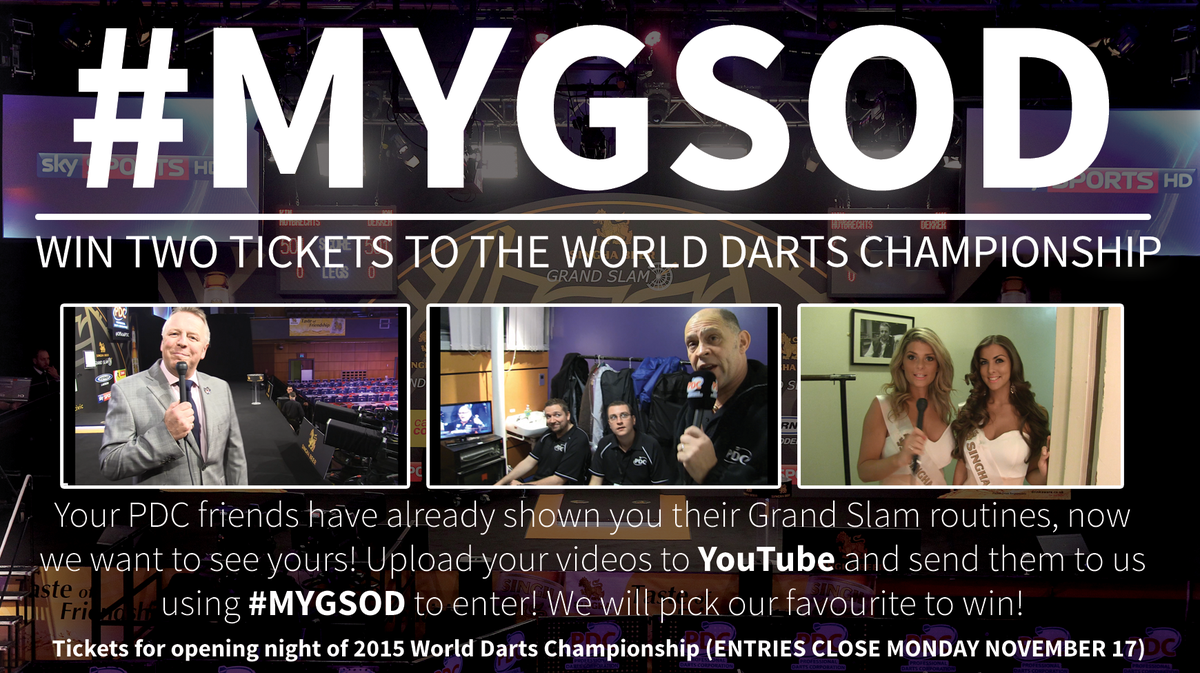 OfficialPDC's tweet photo. #MYGSOD: Send us videos of your Grand Slam routines and the best will win 2 tickets to the World Darts Championship! http://t.co/LT8r6KorD8