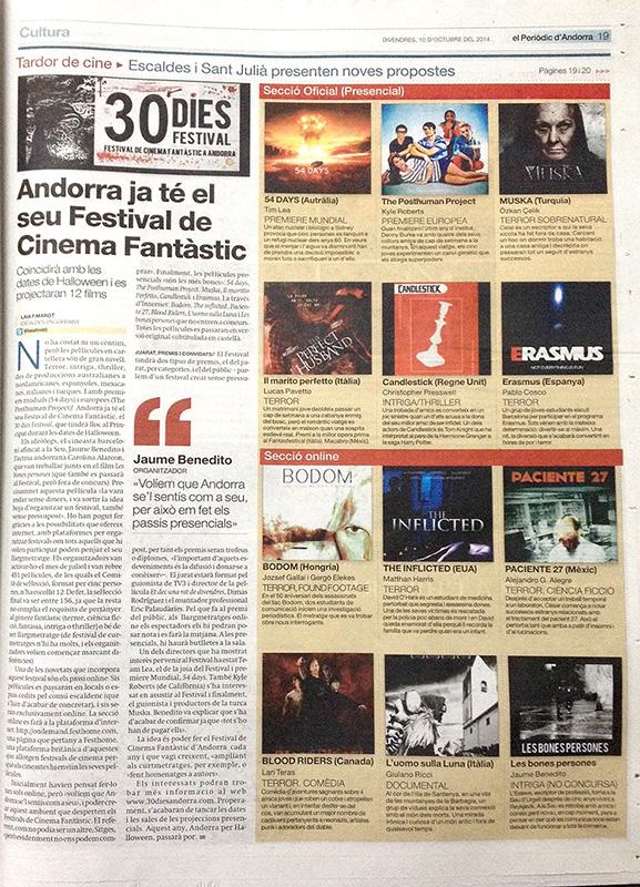''30 DIES'' festivali ile ilgili olarak Andorra ulusal gazetede cikan haberde filmimize de yer verildi.