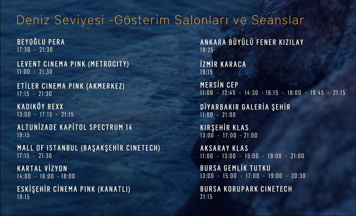 Deniz Seviyesi’ni bu haftasonu ve önümüzdeki hafta izleyebileceğiniz salonlar ve seansları: #denizseviyesi