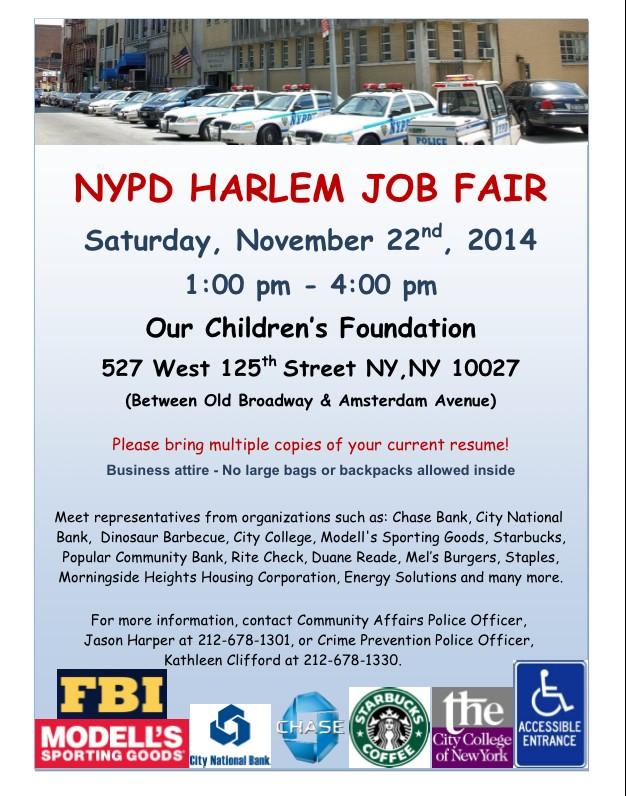 NYPD28Pct's tweet photo. Come and join the #26Pct, #28Pct, #32Pct, #PSA6 at the #Harlem job fair. Sat Nov 22 at 1pm. 527 W125st. http://t.co/1DxPpJxtJ7