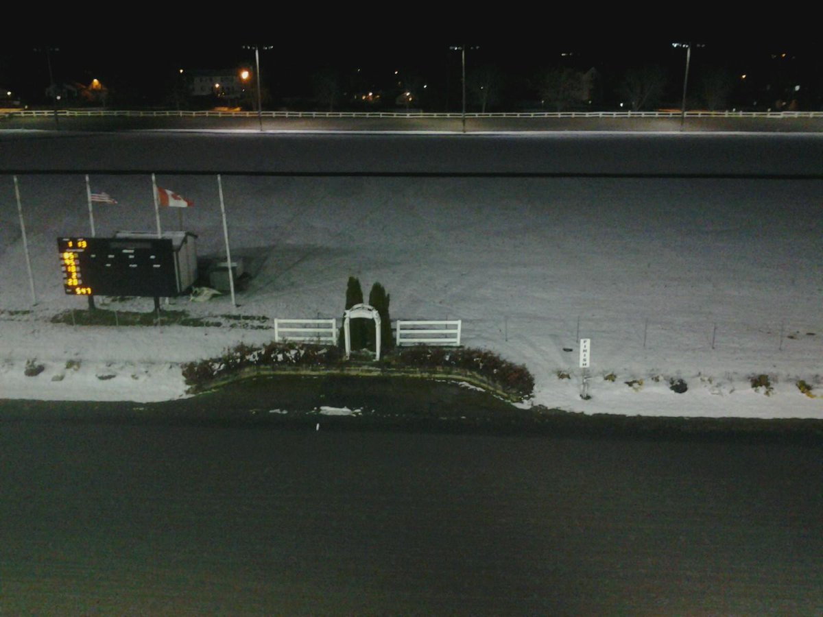 WayneHarvey's tweet image. Snow covered infield, track is clear and we are racing at Bass Park #HarnessRacing #HeyBangor #ItsPostTime