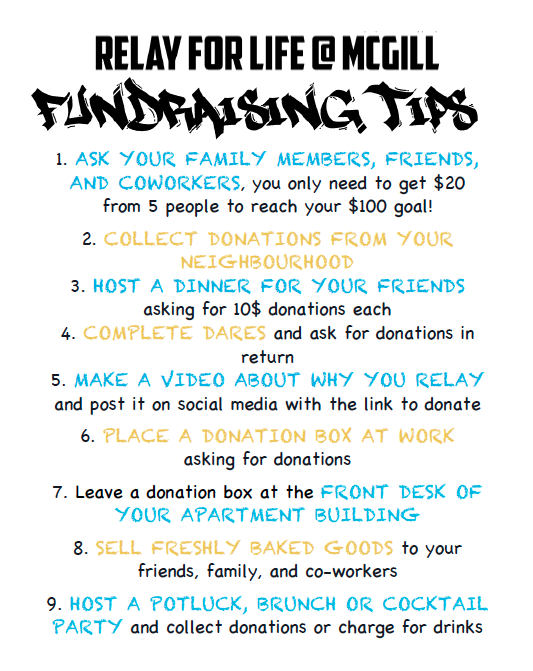 McGillRelay's tweet photo. Hey teams, how's the #fundraising going? Check out these tips if you're looking for some creative ideas! #McGillRelay http://t.co/gCtp9ciEly