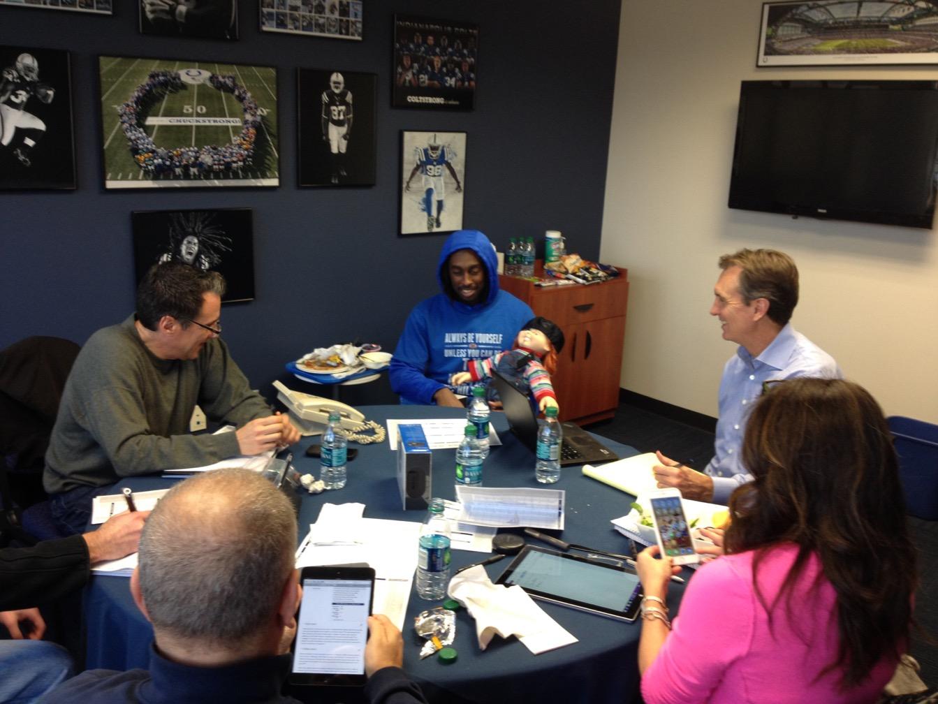 TY Hilton and Chuckie preparing for this Sundays game with the SNF crew.  Scary. Happy Birthday 13! 