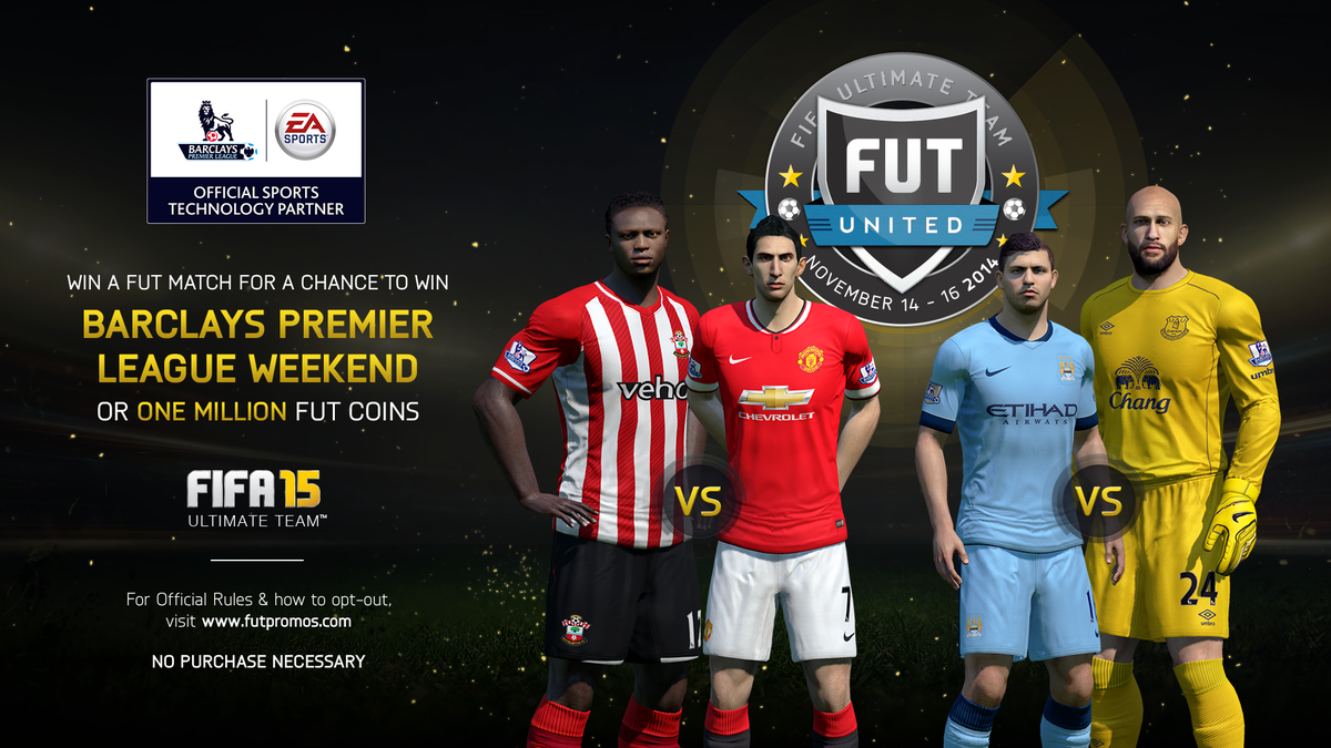 EASPORTSFC's tweet photo. Win a FUT match this weekend for a chance to win a BPL VIP trip or 1 million coins! #FUTUnited http://t.co/RAC8HFh70w http://t.co/MgsSWBft7m