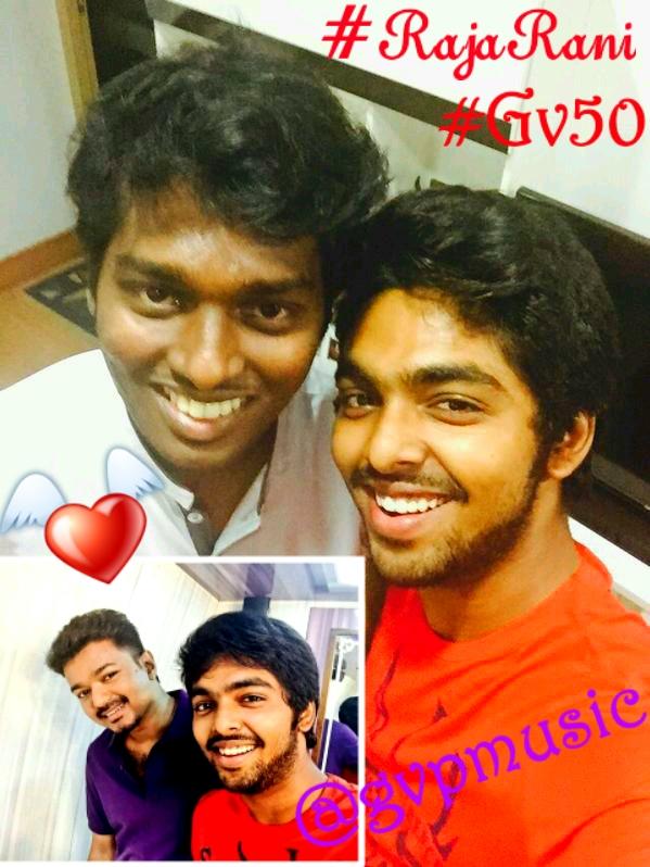 tamilfilmbuzz's tweet photo. @gvprakash #rajarani combo is back for #GV50 #Ilayathalapathy @Vijay_cjv soon the magical combo is back !! http://t.co/yUOoJGwHkB