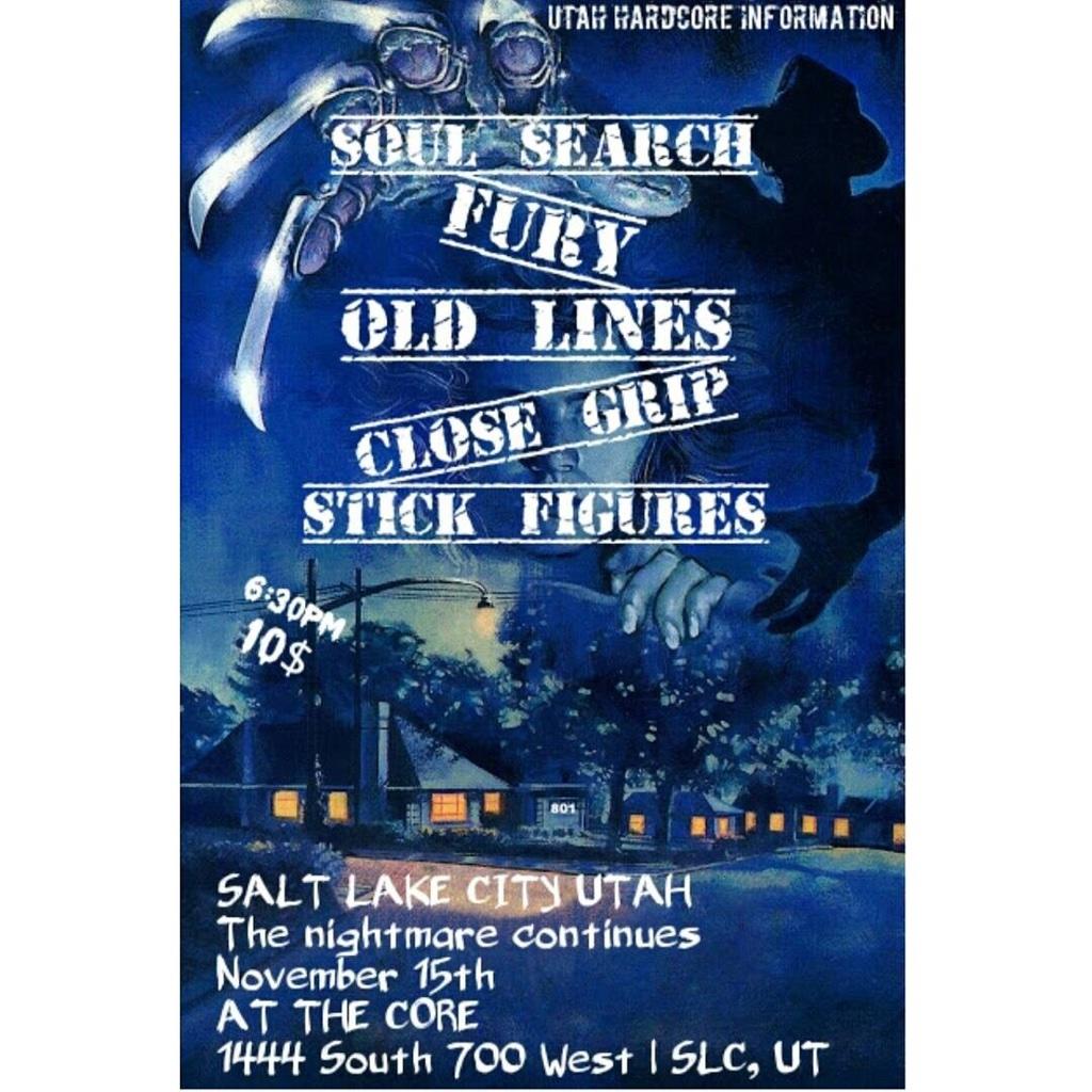 SLC_Hardcore's tweet photo. Tomorrow! Soul Search, Fury, Old Lines, Close Grip and Stick Figures will be playing at The Core. $10 6:30 RT! http://t.co/sAQ4mIK6ps