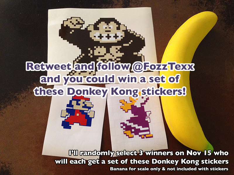 FozzTexx's tweet image. #FreeFriday #DonkeyKong stickers! RT &amp;amp; follow @FozzTexx and you could win a set of these stickers! #BananaForScale