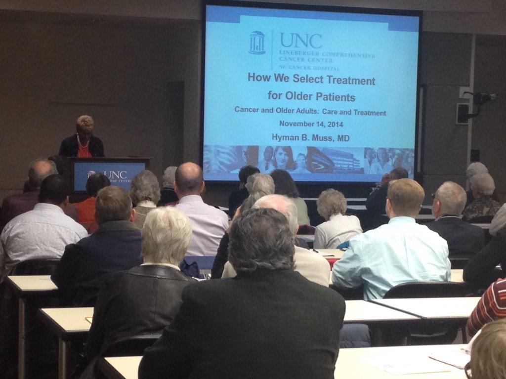 UNCGeriOnc's tweet photo. A touching introduction of geriatric oncology's director Dr. Muss before his talk. #cancer #geriatrics #UNC http://t.co/iBZ4b8XfZC