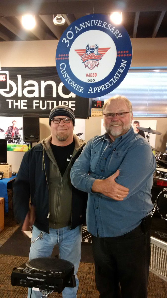 SaschaDrums's tweet photo. Advancing the gig at Just Drums with  Lorne for the Neil Peart kit display w. Roland and DW. #JD30. http://t.co/h3A5GkpERE