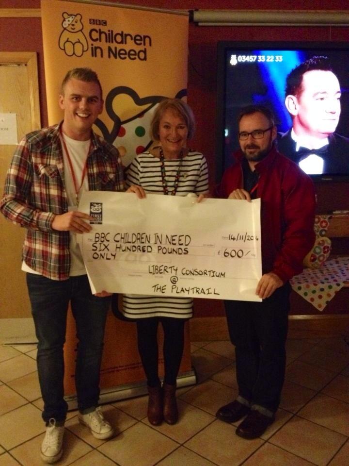 ThePlaytrail's tweet photo. Presenting our cheque to Paddy Sloan, Head of BBC CiN NI. Paddys looking forward to our next outdoor cinema #BBCCiN http://t.co/RIA9sND9zQ