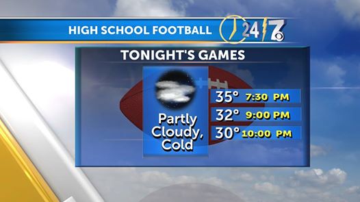 HSFridayNight's tweet photo. Who are you pulling for tonight? Here are your kickoff temps. Bundle up! http://t.co/Yu2vtcYEGN #7Football http://t.co/hT0TIGzEdb