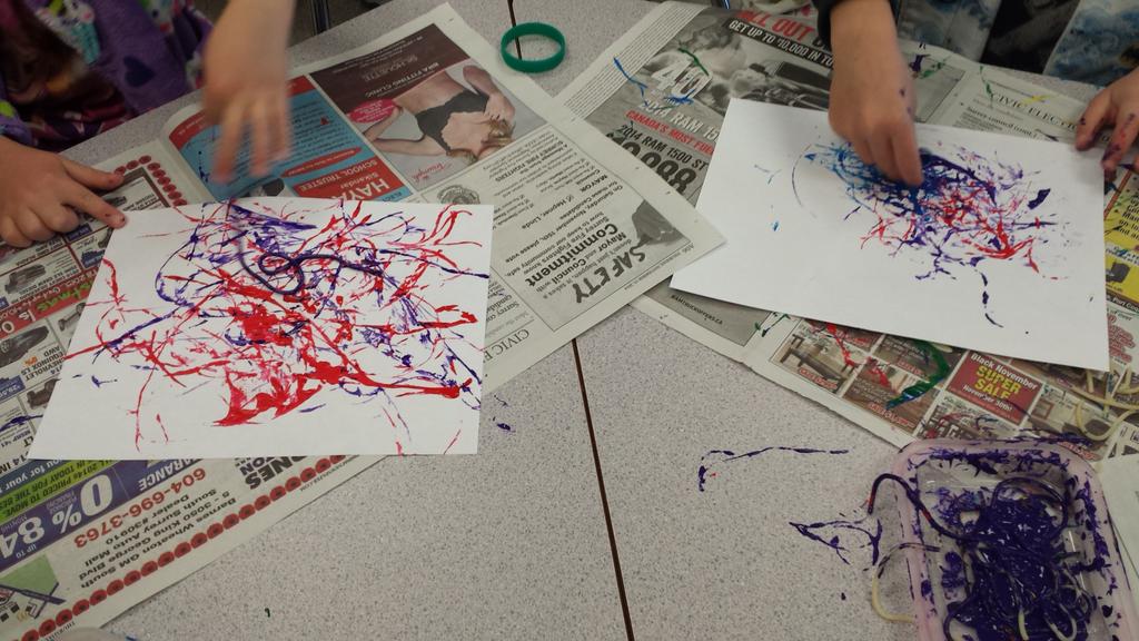 1MsBaird's tweet photo. #painting with #spaghetti in #pajamas! Just another day in #kindergarten! http://t.co/1T0DI4eZg9