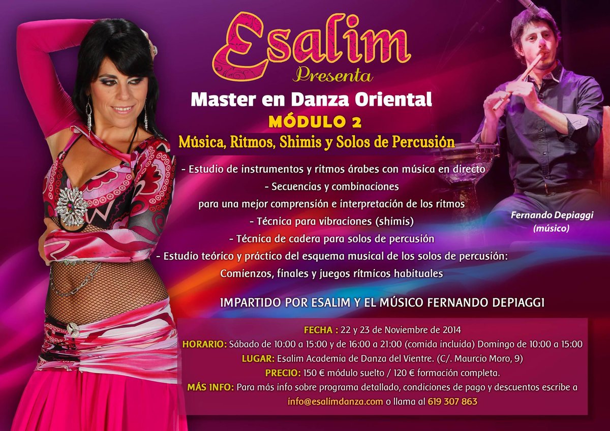 Ya está aquí el cartel del Módulo 2 del Master en Danza Oriental de la Academia <a href="/EsalimDanza/">Esalim Bellydance</a>. Sólo quedan 3 plazas!!