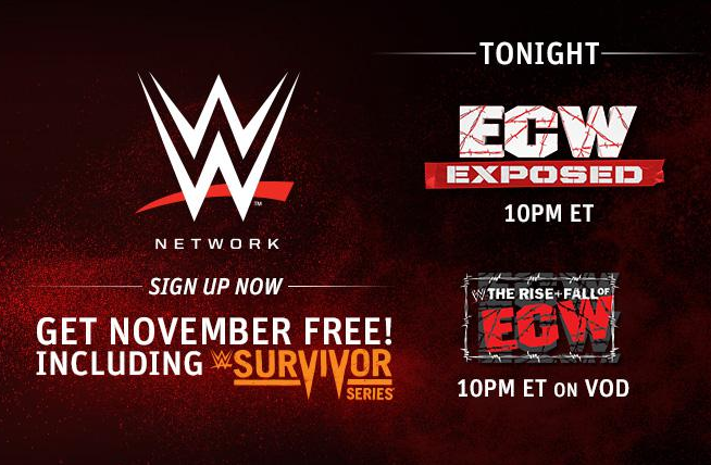 ClubWWE's tweet photo. Check out #ECWExposed OR The #RiseAndFallOfECW on-demand on @WWENetwork TONIGHT! http://t.co/JRt4J1JNPG #FreeFreeFree http://t.co/X2jB8RtXfB