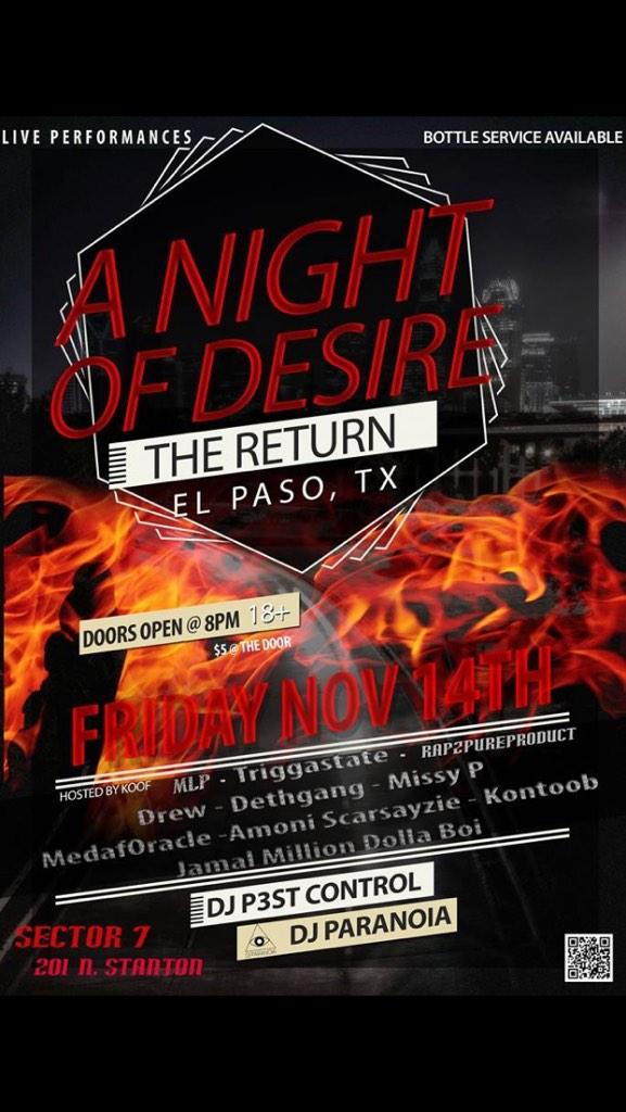 DethGang's tweet photo. Come out to SECTOR 7 TONIGHT, EL PASO, TX! TICKETS ARE $5! #DETHGANG http://t.co/DoFDtWhNl9