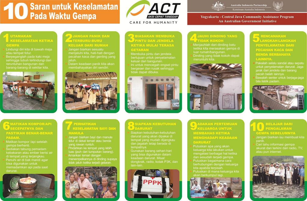 ACTforHumanity's tweet photo. 10 Saran Untuk Keselamatan Pada Waktu Gempa @act_dmii #DMII http://t.co/LFyzRJ958B