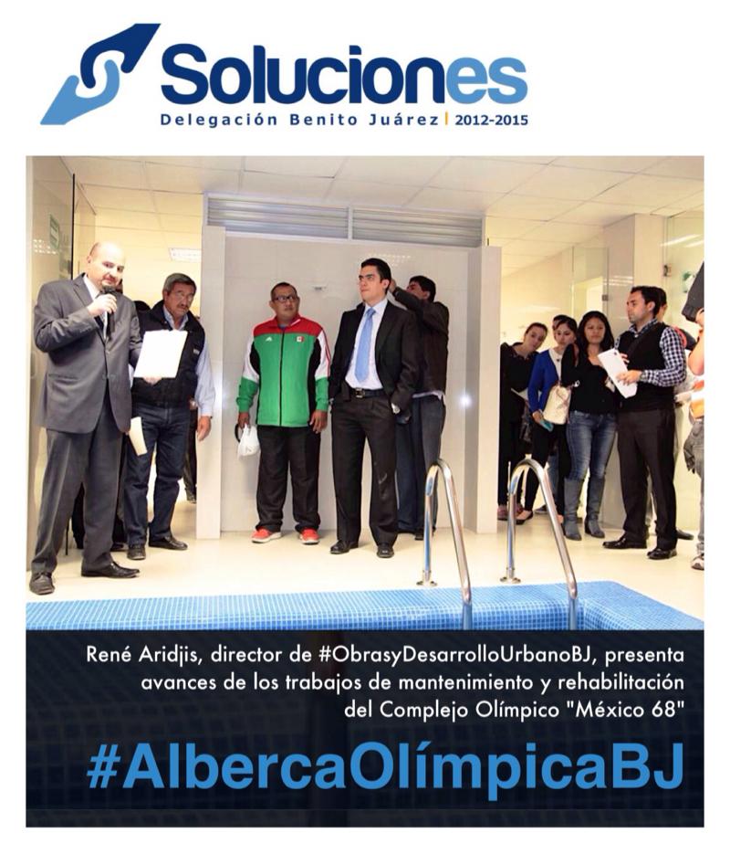 . @Renearidjis da a conocer avances de trabajos rehabilitación de #AlbercaOlímpicaBJ cc <a href="/DeporteDBJ/">.</a> #SolucionesBJ